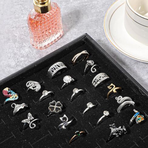 3 Pcs Ring Organizer Dish Tray, Stackable Jewelry Organizer Trays for Drawer, 100 Slots Rings Jewelry Displays for Selling (Black) in Saudi Arabia
