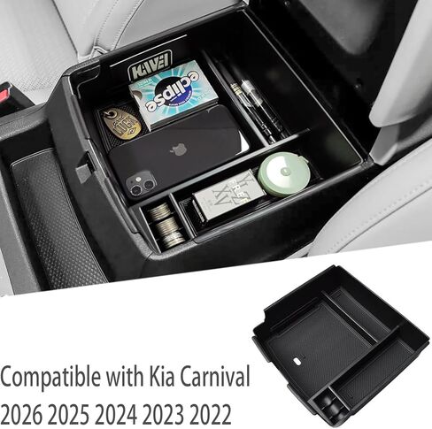 منظم وحدة التحكم المركزية Gah 2024 Carnival 2025 متوافق مع Kia Carnival KA4 MPV 2022 2023 2024 2025 الملحقات الداخلية صندوق تخزين مسند الذراع قفاز حاوية صينية إدخال ثانوية (أسود) in Kuwait