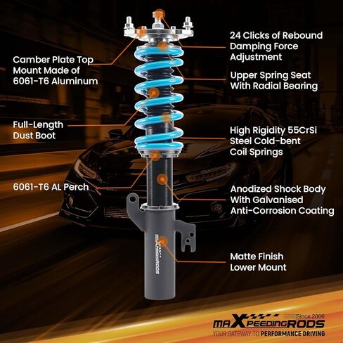 maxpeedingrods Coilover لسيارة Toyota Venza FWD 2009-2015، لسيارة Toyota Highlander FWD 2008-2013، طقم تعليق Coilovers قابل للتعديل بـ 24 مستوى، مجموعات خفض مطورة T6 قابلة للتعديل، أزرق in Saudi Arabia