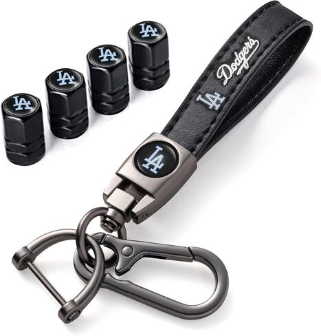 Tyre Valve Caps Caps and Metal Keychain Combo Compatiable Fit LA Dodgers Baseball Fans, Stem Cover Dust Caps for Car Tyres, Car Accessories in Saudi Arabia