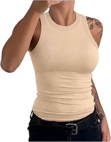 Womens Sleeveless High Neck Tank Tops Fashion Summer Casual Workout Yoga Cami Basic Slim Fit Ribbed Racerback Top Shirt in Saudi Arabia