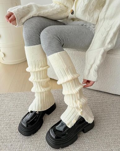 Yawlsow Knit Leg Warmers for Women Girls, Button Thick Fluffy Winter Long Socks JK Y2k 80s Ribbed Dance ballet Party Skating in Saudi Arabia