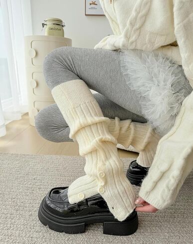 Yawlsow Knit Leg Warmers for Women Girls, Button Thick Fluffy Winter Long Socks JK Y2k 80s Ribbed Dance ballet Party Skating in Saudi Arabia