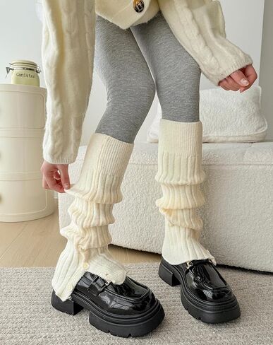 Yawlsow Knit Leg Warmers for Women Girls, Button Thick Fluffy Winter Long Socks JK Y2k 80s Ribbed Dance ballet Party Skating in Saudi Arabia