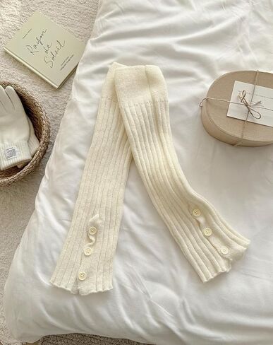 Yawlsow Knit Leg Warmers for Women Girls, Button Thick Fluffy Winter Long Socks JK Y2k 80s Ribbed Dance ballet Party Skating in Saudi Arabia