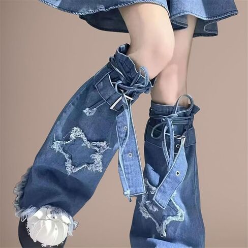 Y2k Goth Hippie Leg Warmers Women Cyber Punk Denim Star Flared Harajuku Fashion Cute Grunge Rave in Kuwait