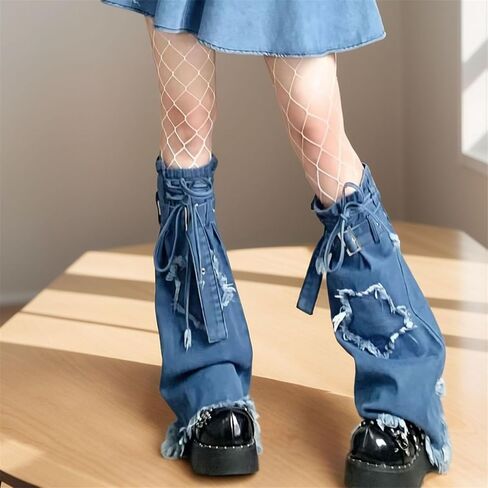 Y2k Goth Hippie Leg Warmers Women Cyber Punk Denim Star Flared Harajuku Fashion Cute Grunge Rave in Kuwait