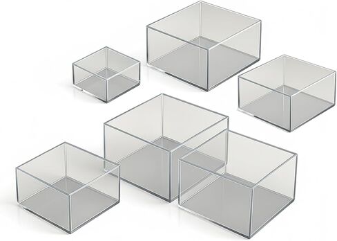 Acrylic Nesting Risers Display Stands Cube Boxes with Hollow Bottoms 6Pcs Clear Acrylic Boxes for Display (Clear) in Kuwait