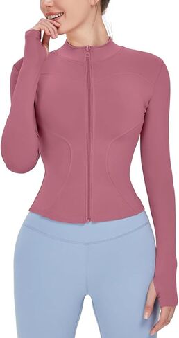 Women's Lightweight Stretchy Workout Full Zip Running Track Jacket with Thumb Holes in Saudi Arabia