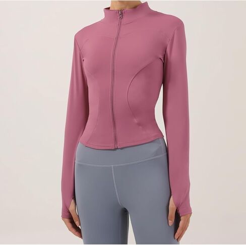 Women's Lightweight Stretchy Workout Full Zip Running Track Jacket with Thumb Holes in Saudi Arabia
