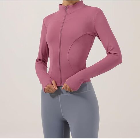 Women's Lightweight Stretchy Workout Full Zip Running Track Jacket with Thumb Holes in Saudi Arabia