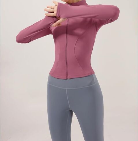Women's Lightweight Stretchy Workout Full Zip Running Track Jacket with Thumb Holes in Saudi Arabia