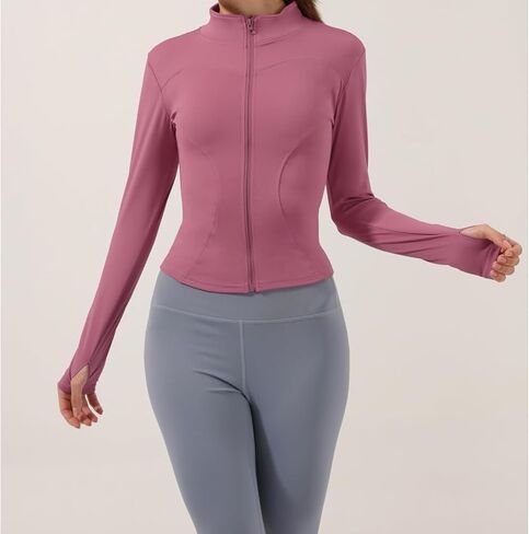 Women's Lightweight Stretchy Workout Full Zip Running Track Jacket with Thumb Holes in Saudi Arabia