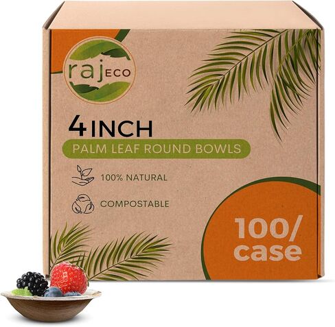 أوعية راج للاستعمال مرة واحدة من أوراق النخيل (100 عدد، 4 أوعية) وعاء قوي مثل وعاء حفلات الخيزران - أدوات مائدة مزخرفة قابلة للتحلل للغداء والعشاء وأعياد الميلاد والتخييم وفي الهواء الطلق والنزهة والحفلات in Kuwait