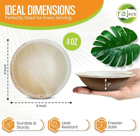 أوعية راج للاستعمال مرة واحدة من أوراق النخيل (100 عدد، 4 أوعية) وعاء قوي مثل وعاء حفلات الخيزران - أدوات مائدة مزخرفة قابلة للتحلل للغداء والعشاء وأعياد الميلاد والتخييم وفي الهواء الطلق والنزهة والحفلات in Kuwait