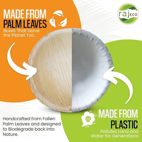 أوعية راج للاستعمال مرة واحدة من أوراق النخيل (100 عدد، 4 أوعية) وعاء قوي مثل وعاء حفلات الخيزران - أدوات مائدة مزخرفة قابلة للتحلل للغداء والعشاء وأعياد الميلاد والتخييم وفي الهواء الطلق والنزهة والحفلات in Kuwait