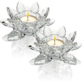 حاملات شموع على شكل زهرة اللوتس الكريستالية، عبوتين، مادة كريستال K9، ديكور شمعدان، شمعدان شمع زجاجي، ديكور منزل عيد الميلاد in Kuwait