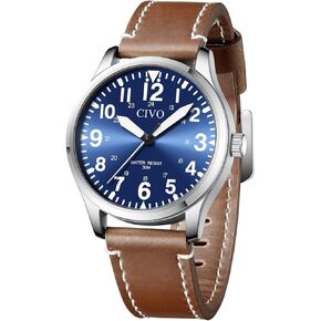 CIVO Analog Wrist Watches for Men: Leather Mens Dress Watch - 24 Hour Time Easy to Read Luminous Waterproof Wrist Watch - Gift for Men Husband at Business Daily Wear in Kuwait