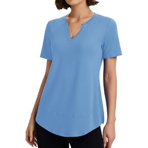 قمصان للتمرين من TCOT للنساء برقبة على شكل حرف V وأكمام قصيرة للمشي لمسافات طويلة، قمصان يوجا، قميص رياضي للتمرين in Kuwait