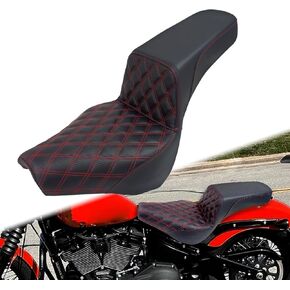 مقعد راكب للسائق من قطعة واحدة للدراجة النارية بمقعدين مناسب لدراجة Harley Softail Standard FXST Slim FLSL Deluxe FLDE Street Bob FXBB Heritage Classic FLHC 2018-2025 (خياطة بيضاء) in Kuwait