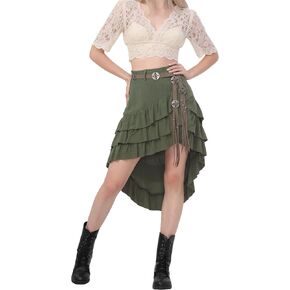 Medieval Renaissance Fairy Short Skirt Victorian Asymmetrical Hem Flowy Layered Drape Pirate Womens Skirts with Belt in Kuwait