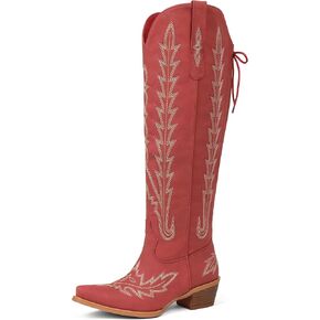 أحذية رعاة البقر النسائية حتى الركبة مطرزة راعية البقر بأربطة قابلة للتعديل أحذية غربية in Kuwait