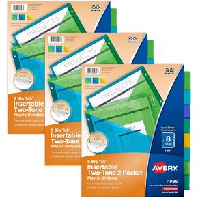 Avery Insertable 8 Tabs Two-Pocket Plastic Divider for 3 Ring Binders, Works with Sheet Protectors, 3 Sets (8 Colors) in Saudi Arabia