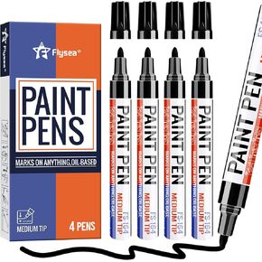 أقلام طلاء ذهبية قلم تحديد دائم 4 قطع علامات طلاء زيتية مقاومة للماء 3 مم طرف مستدير متوسط ​​أقلام تحديد طلاء سريعة الجفاف للرسم الصخري، الورق الأسود، المعدن، الإطارات، الزجاج، الخشب in Kuwait