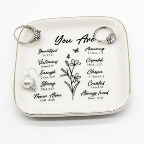 Bible Verse Ceramic Jewelry Dish, Small Ring Dish Jewelry Tray Confirmation Gifts for Girls Mom Daughter, Ring Holder Jewelry Plate Nightstand Trinket Tray Religious Christian Gift for Women in Kuwait