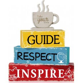 4 PCs Table Decor Wood Coffee Cup Guide Respect Inspire Block Stack Centerpiece Signs Tiered Tray Decorations for Office Classroom Teacher Appreciation Gift (Coffee Cup) in Saudi Arabia