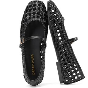 DREAM PAIRS Woven Ballet Mary Jane Flats for Women Dressy Comfortable Square Toe Ballerina Flats with Adjustable Buckle Strap for Work Casual Travel Daily in Kuwait