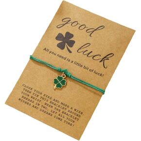 St.Patrick's Day Shamrock Hat Crystal Rope Braided Beaded Strand Adjustable Bracelet for Women Jewelry Good Luck with Wish Card Love Bohemian Handmade in Saudi Arabia