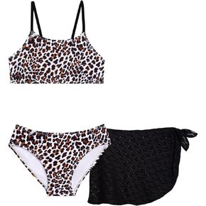 Aqua Green Girls' Bikini with Crochet Sarong Coverup Skirt 3-piece Set in Saudi Arabia