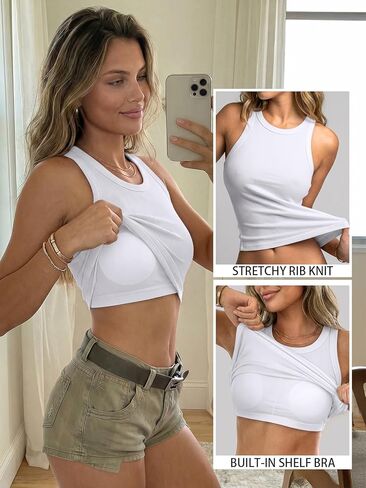 AUTOMET Women's Tank Tops with Built in Bras,Ribbed Racerback Workout & Casual Summer Tops, Comfy Daily Wear and Layering in Saudi Arabia