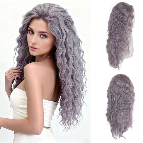 GNIMEGIL 26 بوصة شعر مستعار طويل مموج رمادي للنساء جزء مجاني من شعري رقيق تصفيفة الشعر الفيكتوري شبح زي حفلة الهالوين شعر مستعار قوطي رعب ساحرة كوسبلاي in Kuwait