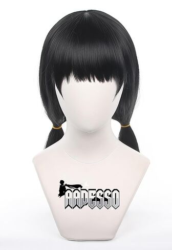 باروكة يورو ديفيل من أجل أنيمي سي إس إم، شعر مستعار مفرود أسود مقاوم للحرارة مع قبعة شعر مستعار in Kuwait