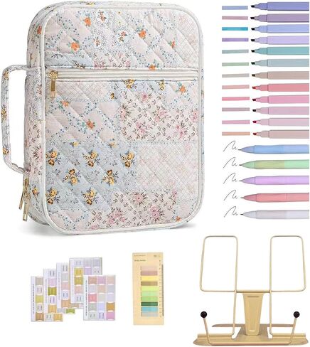 حافظة بغطاء للكتاب المقدس مقاس 11.8 * 9 بوصات للنساء، حقائب للكتاب المقدس عالية الجودة ذات سعة كبيرة، مجموعة مجلة الكتاب المقدس متعددة الجيوب مع الملحقات، حقيبة حمل الكتب من القماش القطني للنساء in Kuwait