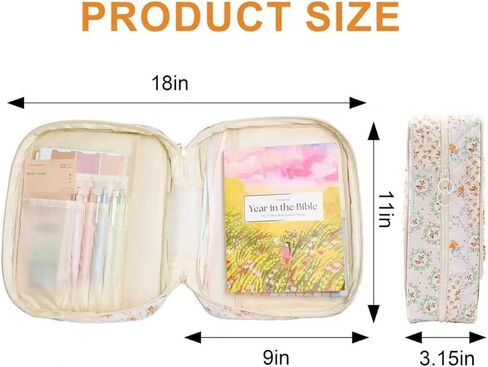حافظة بغطاء للكتاب المقدس مقاس 11.8 * 9 بوصات للنساء، حقائب للكتاب المقدس عالية الجودة ذات سعة كبيرة، مجموعة مجلة الكتاب المقدس متعددة الجيوب مع الملحقات، حقيبة حمل الكتب من القماش القطني للنساء in Kuwait