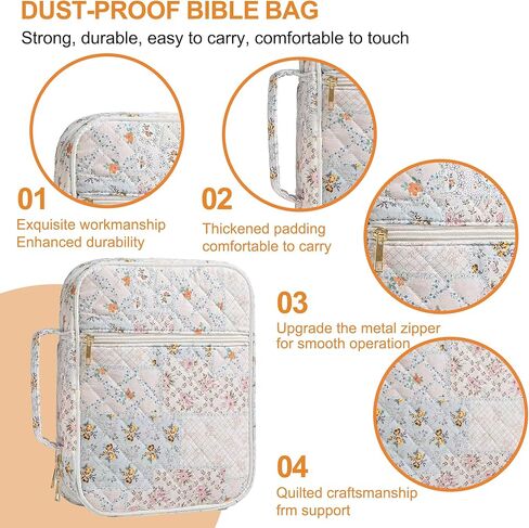 حافظة بغطاء للكتاب المقدس مقاس 11.8 * 9 بوصات للنساء، حقائب للكتاب المقدس عالية الجودة ذات سعة كبيرة، مجموعة مجلة الكتاب المقدس متعددة الجيوب مع الملحقات، حقيبة حمل الكتب من القماش القطني للنساء in Kuwait