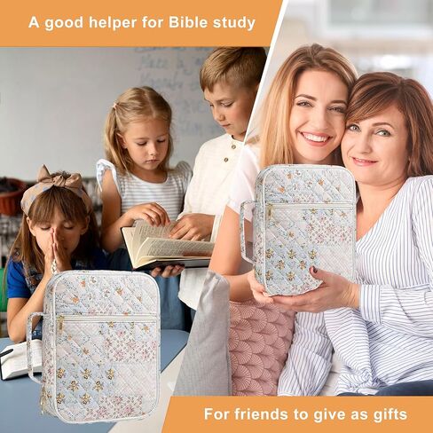 حافظة بغطاء للكتاب المقدس مقاس 11.8 * 9 بوصات للنساء، حقائب للكتاب المقدس عالية الجودة ذات سعة كبيرة، مجموعة مجلة الكتاب المقدس متعددة الجيوب مع الملحقات، حقيبة حمل الكتب من القماش القطني للنساء in Kuwait