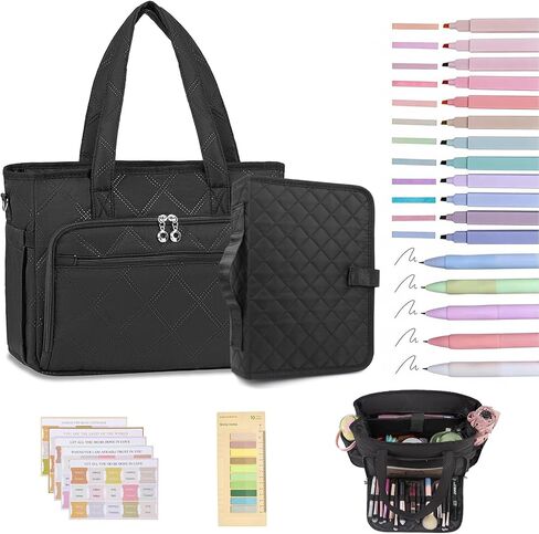 Large Black Bible Bag with Bible Cover Case Spliced Flower Pattern for Women, Quilted Bible Bag with Shoulder Strap, Bible Study Supplies, Valentines Day Christian Gifts for Lady Women Mom in Saudi Arabia