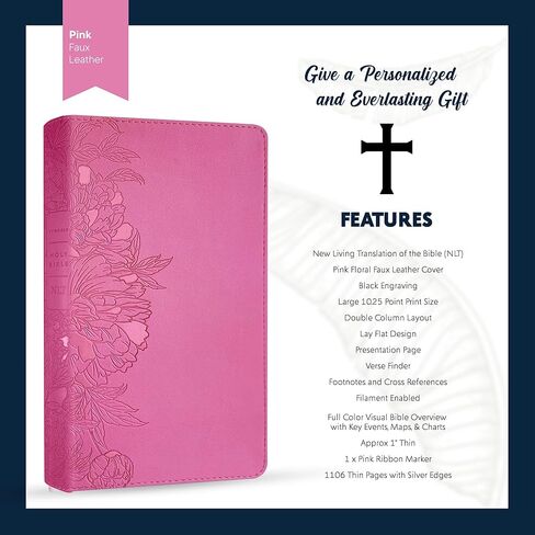 Personalized Premium Large Print NLT Holy Bible with Custom Name in Black | Christian Large Print New Living Translation Bible Gift for Religious Celebrations | Pink in Saudi Arabia