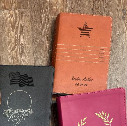Printualist Personalized Bible with USA Flag, Patriotic Designs and Name Engraved, The Message Deluxe Gift Bible, Brown Cross, Faux Leather in Kuwait