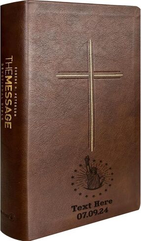 Printualist Personalized Bible with USA Flag, Patriotic Designs and Name Engraved, The Message Deluxe Gift Bible, Brown Cross, Faux Leather in Kuwait