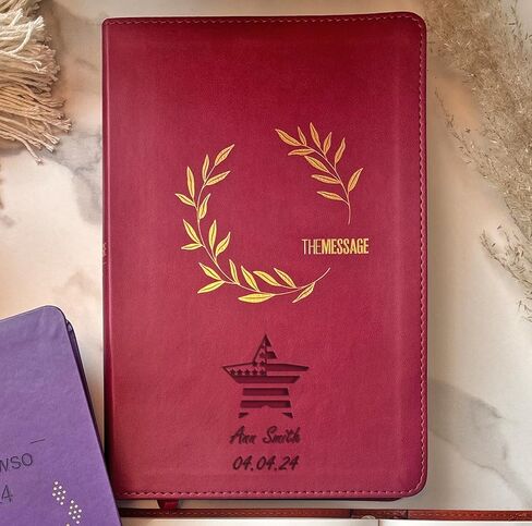 Printualist Personalized Bible with USA Flag, Patriotic Designs and Name Engraved, The Message Deluxe Gift Bible, Brown Cross, Faux Leather in Kuwait