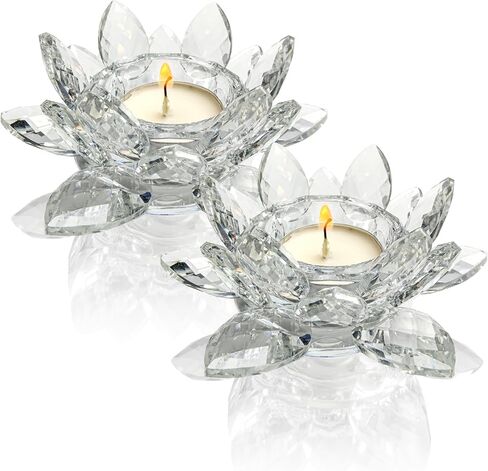 حاملات شموع على شكل زهرة اللوتس الكريستالية، عبوتين، مادة كريستال K9، ديكور شمعدان، شمعدان شمع زجاجي، ديكور منزل عيد الميلاد in Kuwait
