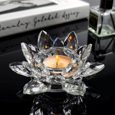 حاملات شموع على شكل زهرة اللوتس الكريستالية، عبوتين، مادة كريستال K9، ديكور شمعدان، شمعدان شمع زجاجي، ديكور منزل عيد الميلاد in Kuwait
