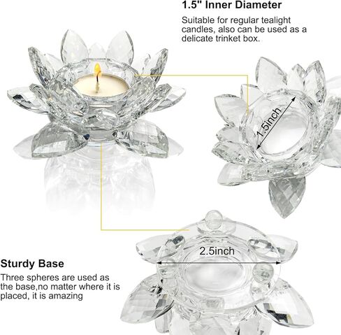 حاملات شموع على شكل زهرة اللوتس الكريستالية، عبوتين، مادة كريستال K9، ديكور شمعدان، شمعدان شمع زجاجي، ديكور منزل عيد الميلاد in Kuwait