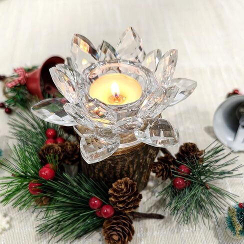 حاملات شموع على شكل زهرة اللوتس الكريستالية، عبوتين، مادة كريستال K9، ديكور شمعدان، شمعدان شمع زجاجي، ديكور منزل عيد الميلاد in Kuwait