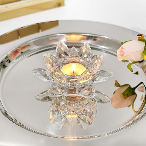 حاملات شموع على شكل زهرة اللوتس الكريستالية، عبوتين، مادة كريستال K9، ديكور شمعدان، شمعدان شمع زجاجي، ديكور منزل عيد الميلاد in Kuwait